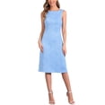 thumbnail image 1 of Vestido sin mangas de corte ajustado para mujer, edición INSPIRE CHIC, con cuello barco, textura casual para oficina, color azul claro, talla L, 1 of 6