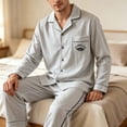 thumbnail image 4 of Fmbrln Cotton Pajama Sets for Men 2 Piece Solid Color Button Dawn Long Sleeve Tops and Long Pants Set Fall Winter Comfy Loungewear Sleepwear White 2XL, 4 of 4