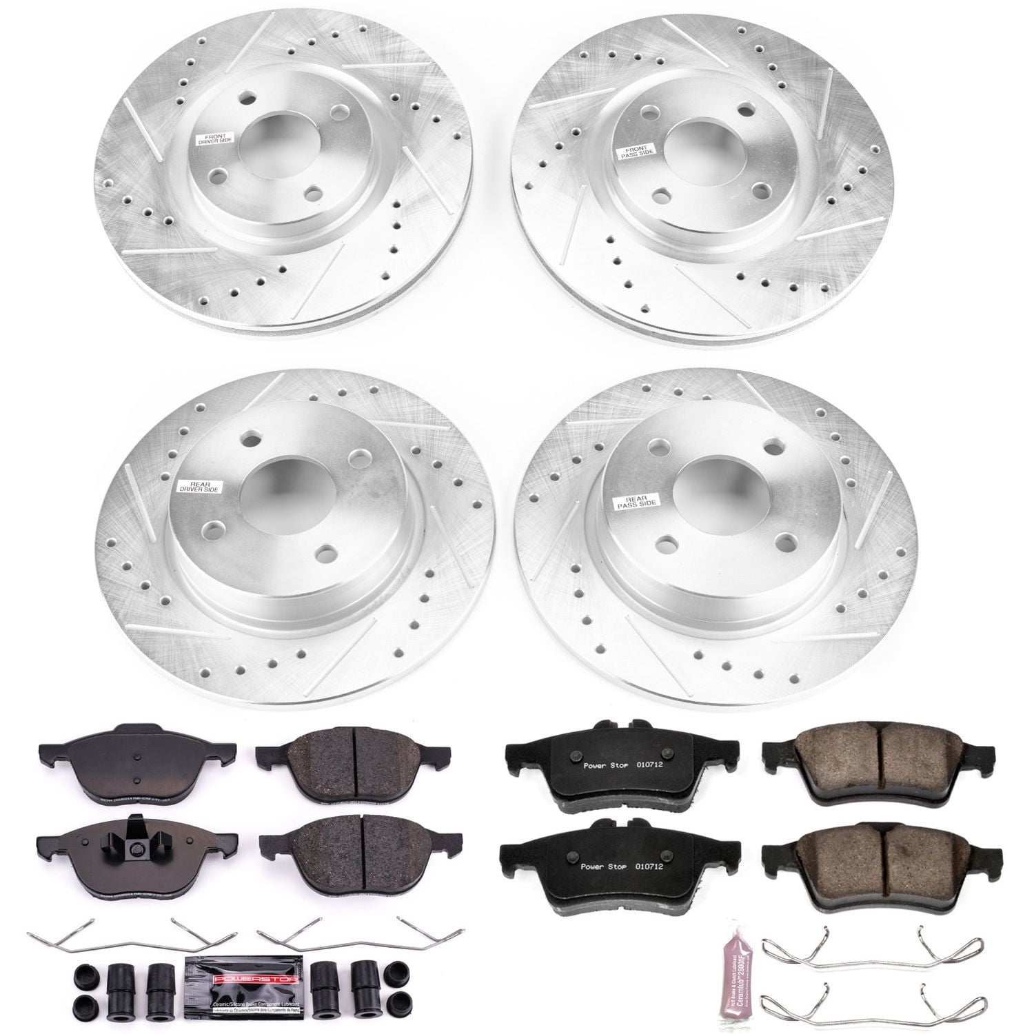 PowerStop Front and Rear Z23 Evolution Sport Carbon-Fiber Ceramic Brake Pad and Drilled & Slotted Rotor Kit Fits: FORD Select Models K7910