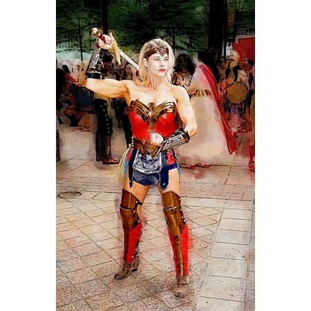 Canvas Print Muscles Sword Cosplay Wonder Woman Woman Costume Stretched Canvas 10 x