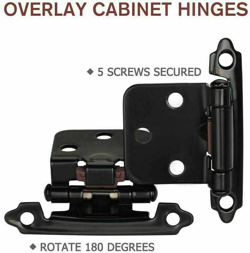 40 Pcs Matte Black Cabinet Hinges Overlay Self Closing for Kitchen Cabinet Door