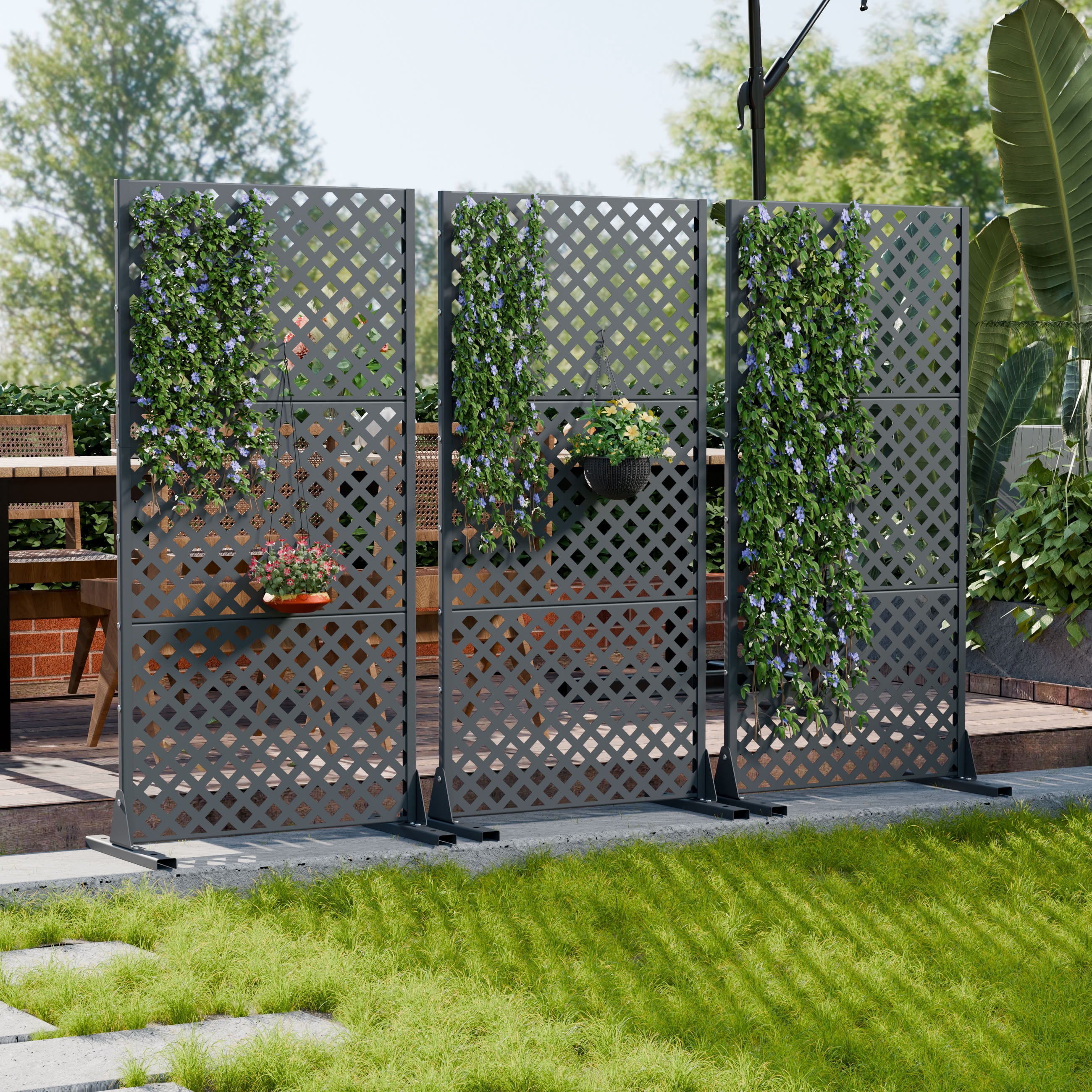MAYEERTY 59*30in Outdoor Privacy Screen, Powder Coated Metal Privacy Fence, Small Space Privacy Panel for Patio, Garden