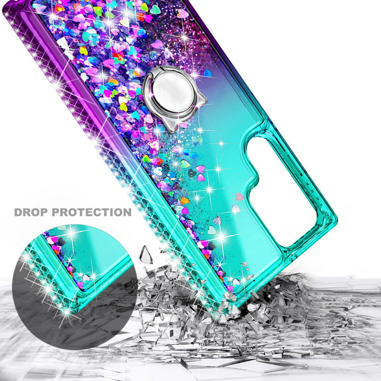 for Samsung Galaxy S23 Plus Case, Moving Liquid Holographic Sparkle Glitter  Case with Kickstand & Screen Protecter 