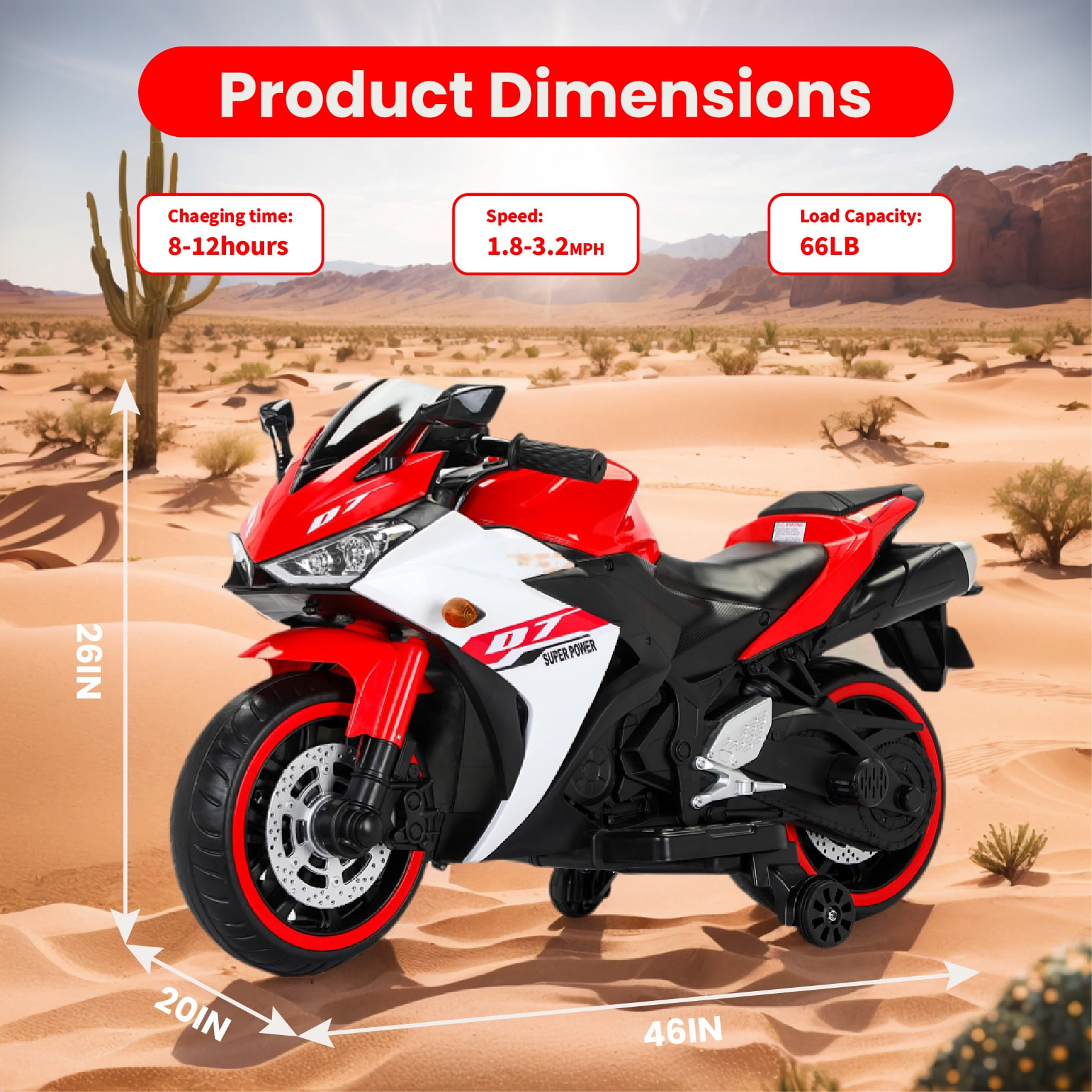 12V Kids Electric Motorcycle Ride-On Toy with LED Light-Up Wheels & Training Wheels, Manual Throttle, Built-in Music, Bluetooth, and USB Port - Gift for Boys Girls Ages 3-6 (Red)