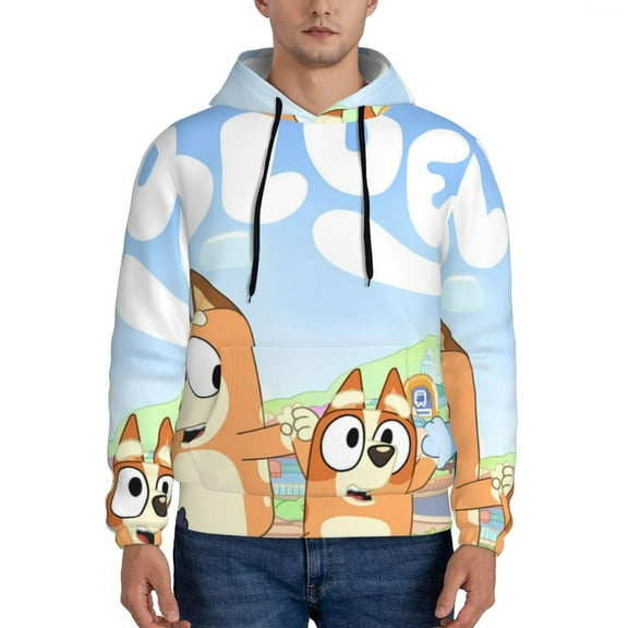 Johaoi Bluey Print Adult Hoodie Sweatshirt,Pullover Hooded Sweatshirt Aautumn Athletic Hoodie for Men-Small