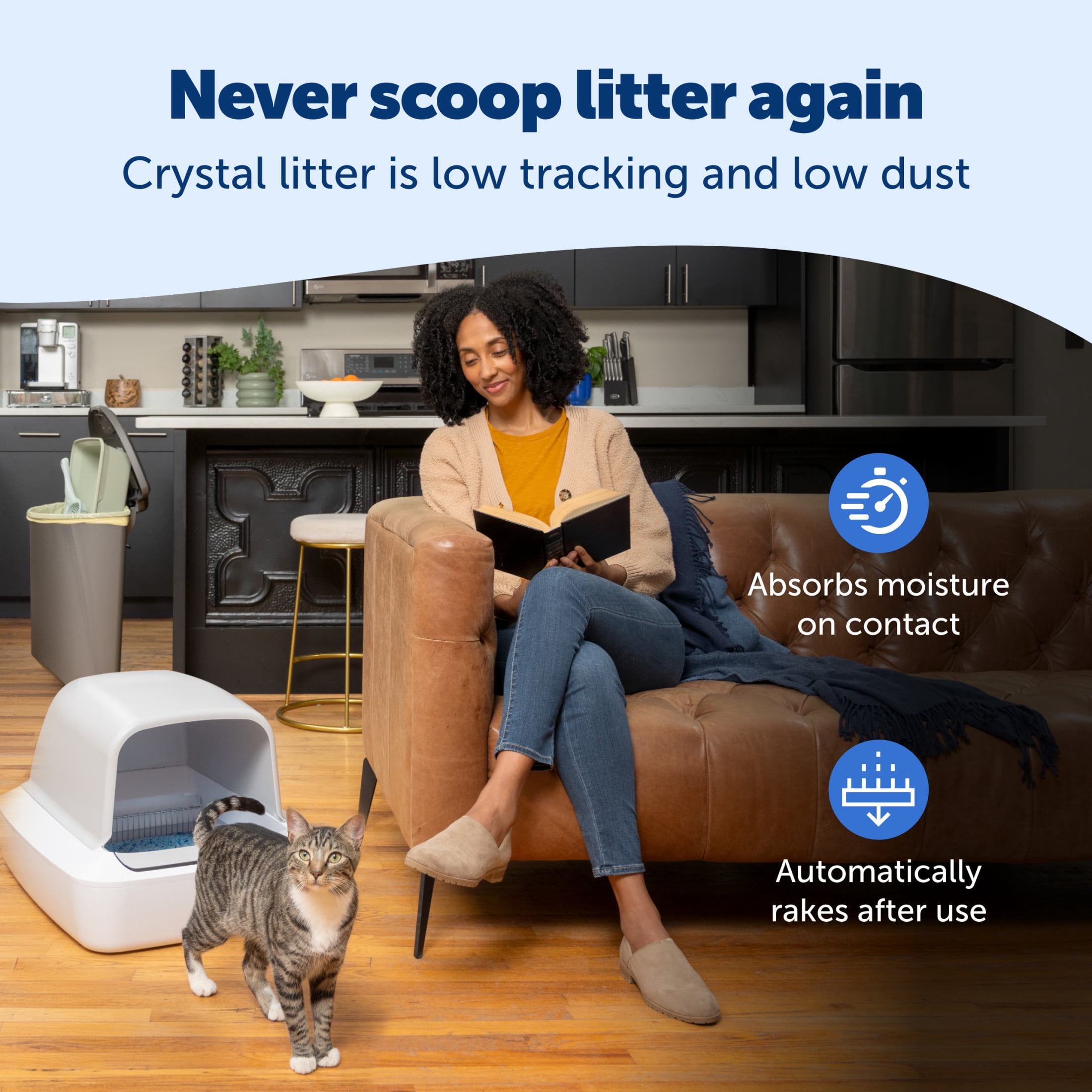PetSafe ScoopFree Crystal Pro Self-Cleaning Cat Enclosed Front-Entry Litter Box, Health Counter,