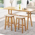 thumbnail image 4 of Costway Woven Saddle Stools Set of 2 31" Faux PU Leather Bar Height Kitchen Stool, 4 of 8