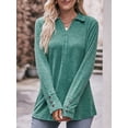 thumbnail image 2 of SHIBEVER Women Tops Fall Casual Loose Fit Long Sleeves Blouses Fashion Dressy Collared V Neck Soild Green Knit Tunic Shirts for Women Clothes Size XL, 2 of 5