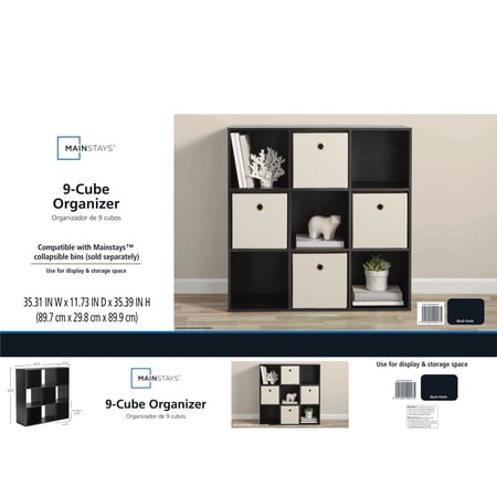 MAINSTAYS 9 CUBE STORAGE ORGANIZER, BLACK