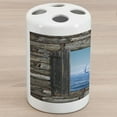 thumbnail image 1 of Nautical Ceramic Toothbrush Holder, Image of a Sailing Boat from Stone Window Narrow Perspective Idyllic Mediterranean, Versatile Countertop for Bathroom, 4.5" X 2.7", Grey Blue, by Ambesonne, 1 of 4