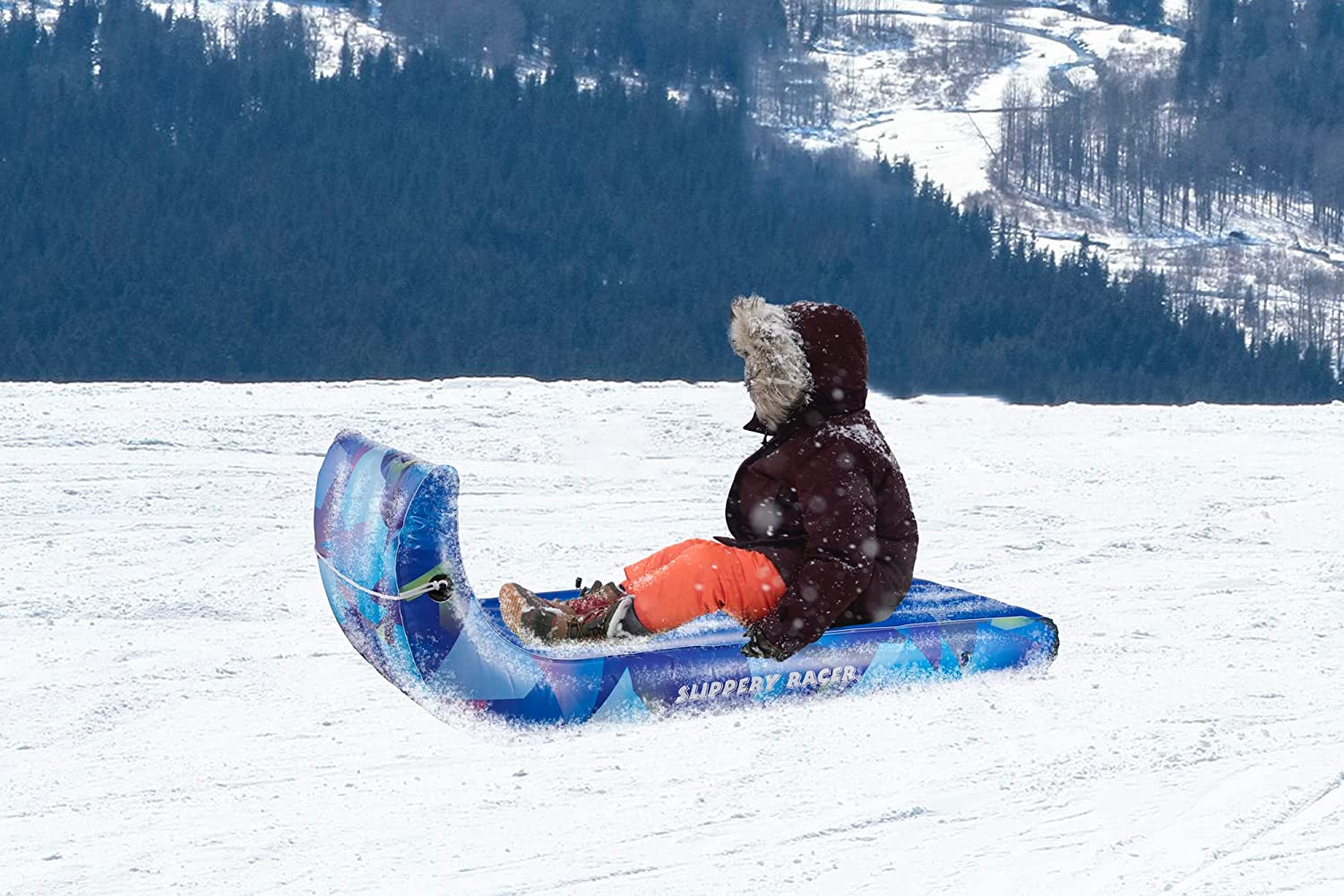 Slippery Racer Giant Inflatable Toboggan Snow Sled for Adults and Kids, Durable Heavy Duty, 2 Pack Red and Blue, 60"