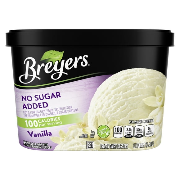 Breyers No Sugar Added Vanilla Ice Cream Gluten-Free Kosher Milk, 48 oz