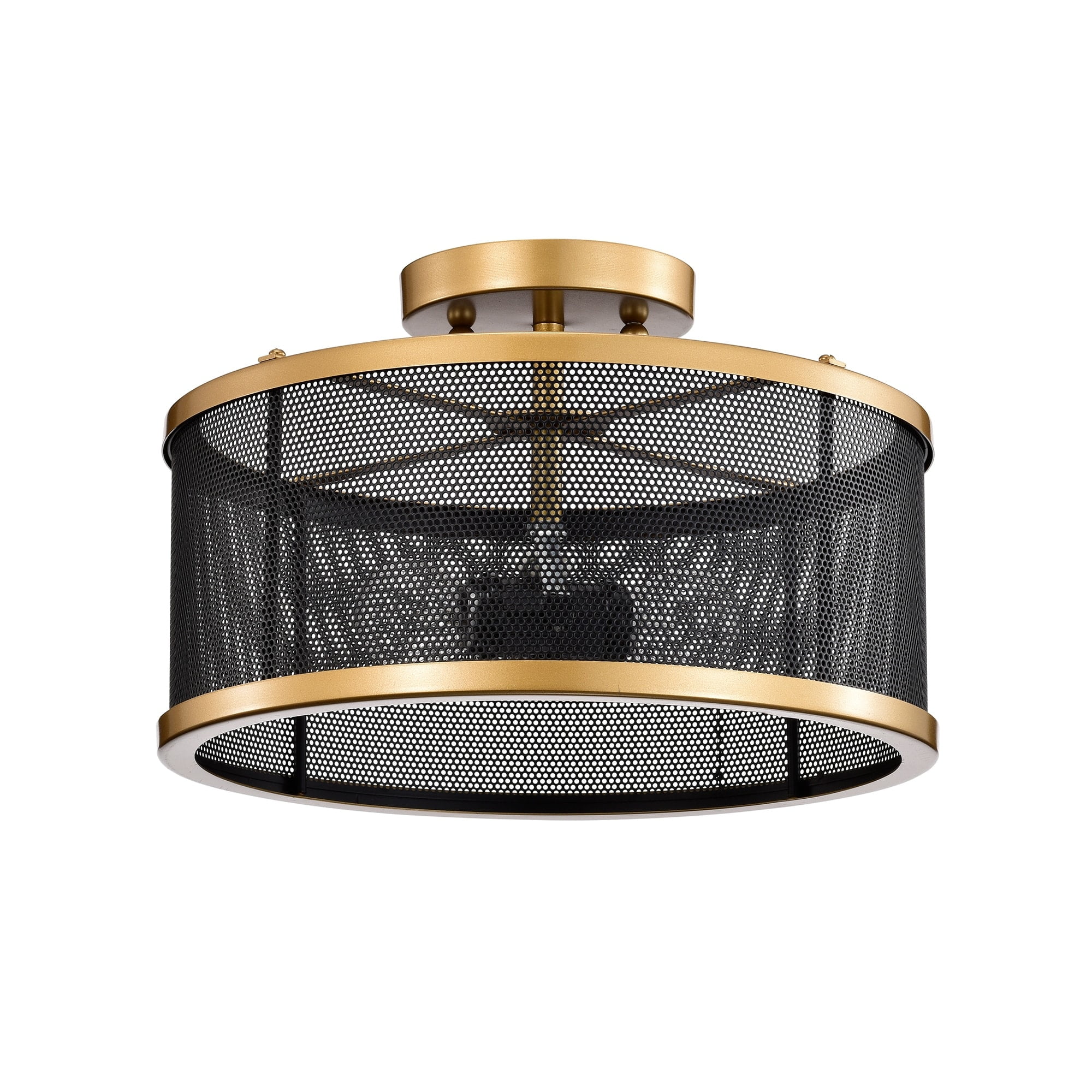 Home Accessories Perin Matte Black+Gold 2-Light Metal Drum Semi-Flush Mount