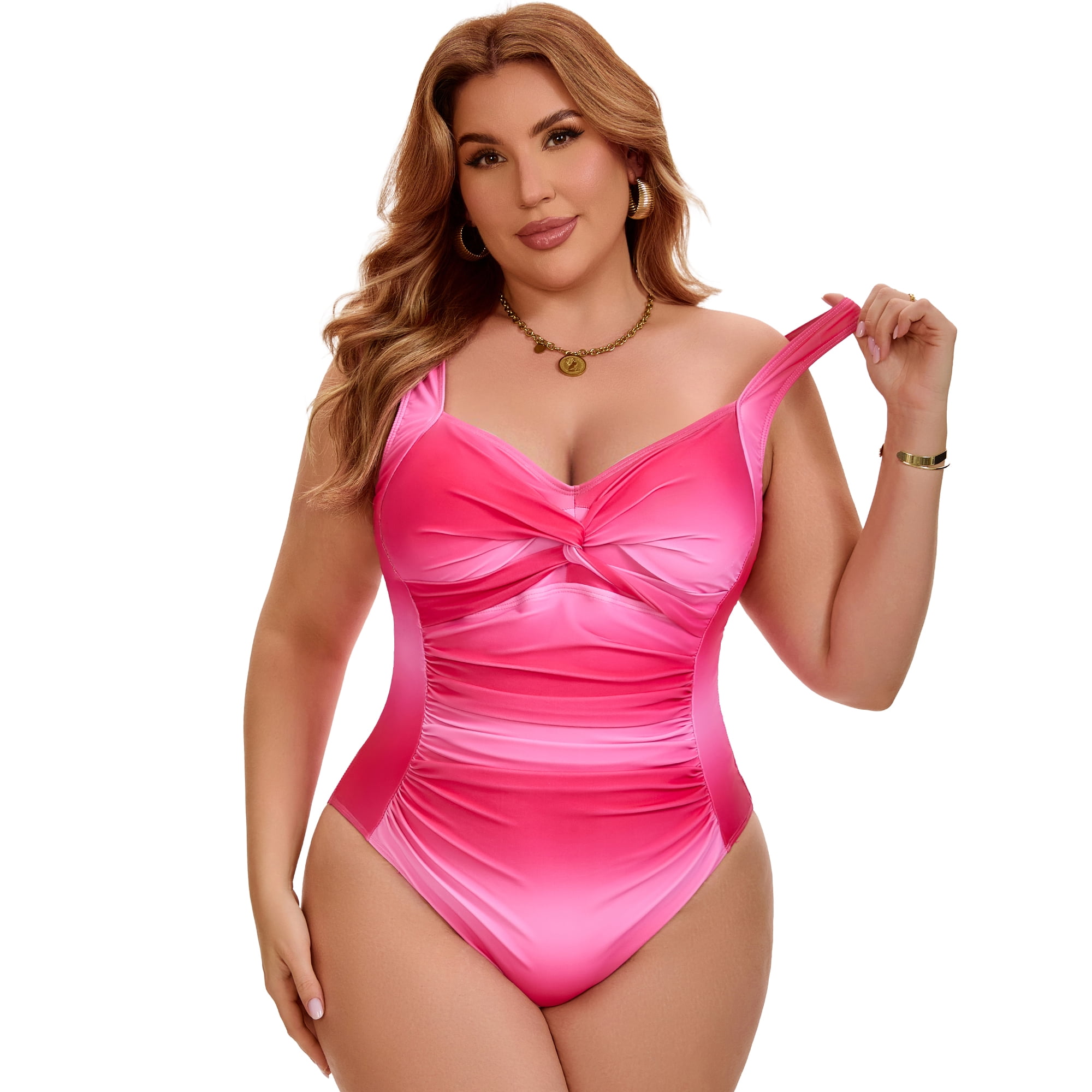 DARING DIVA Women's Plus 1 Piece Push Up Tummy Control Swimsuits 2X Hot Pink