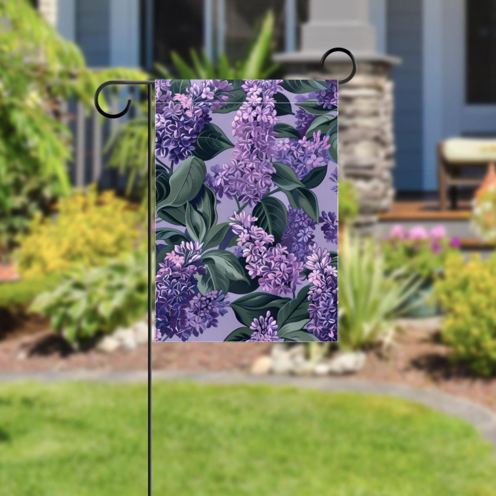 Welcome Lilac Flower Floral Pattern Garden Flag, Vertical Double Sided Small House Flag, Yard Farmhouse Outdoor Deck Veranda Lawn Decor 28x40 Inch