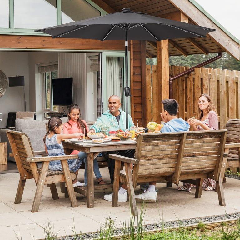 9 foot lighted patio umbrella WESTLAKE Ft Solar LED Umbrella, Beige our colors and shapes are definitely match any of your patio decor and garden table set Sun-Ray 9' Round Steel 8-Rib