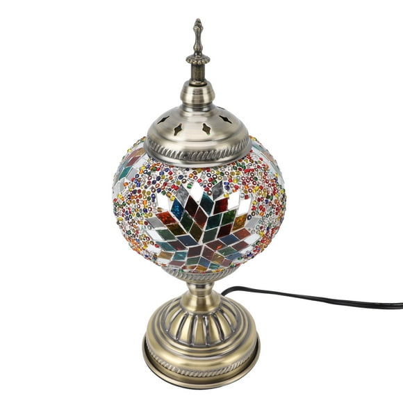 Lamp Mosaic Glass Table Lampshade Vintage Bronze Metal Base Handmade Colorful Marrakech Turkish Lampshade
