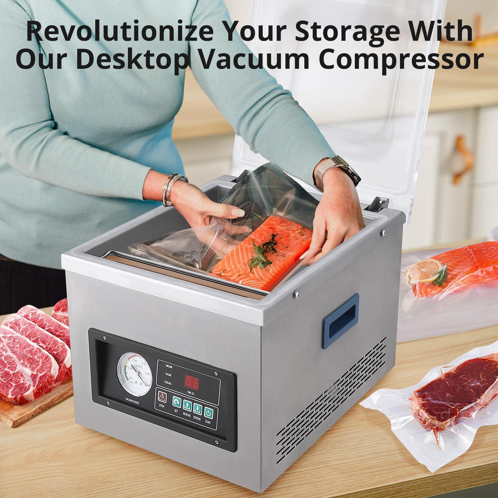 Accreate Chamber Vacuum Sealer Machine, 10.2" Seal Bar, 260W, Stainless Steel Construction, Automatic Control, Industrial-Grade Food Vacuum Packaging System for Home & Commercial Use