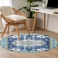 thumbnail image 5 of Blue Boho Round Area Rug 4ft, Farmhouse Bohemian Medallion Oriental Flower Washable Non-Slip Circle Rugs for Bedroom Living Room Kitchen, Soft Non Shedding Circle Carpet for Dining Room Dorm, 5 of 9