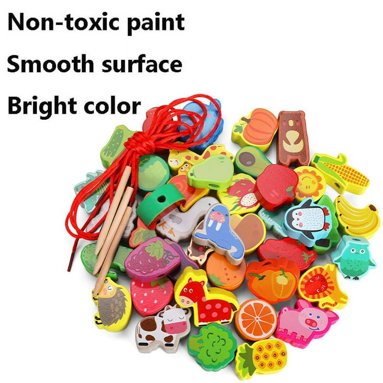 KUTOI Plastic Lacing Beads for Toddlers with Fun Shapes, Long String, and Brilliant Colors for Early Learning and Educational Fun, Montessori Toys