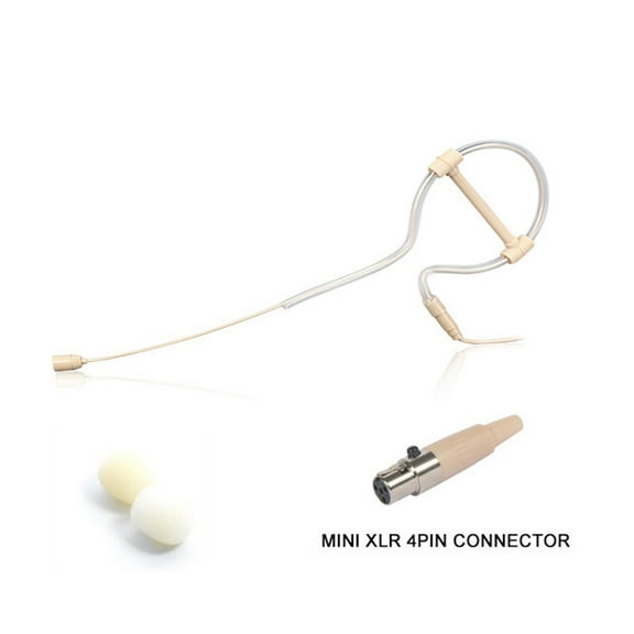 Beige Single Earhook Headset Headworn Microphone 4-Pin XLR for Shure Wireless