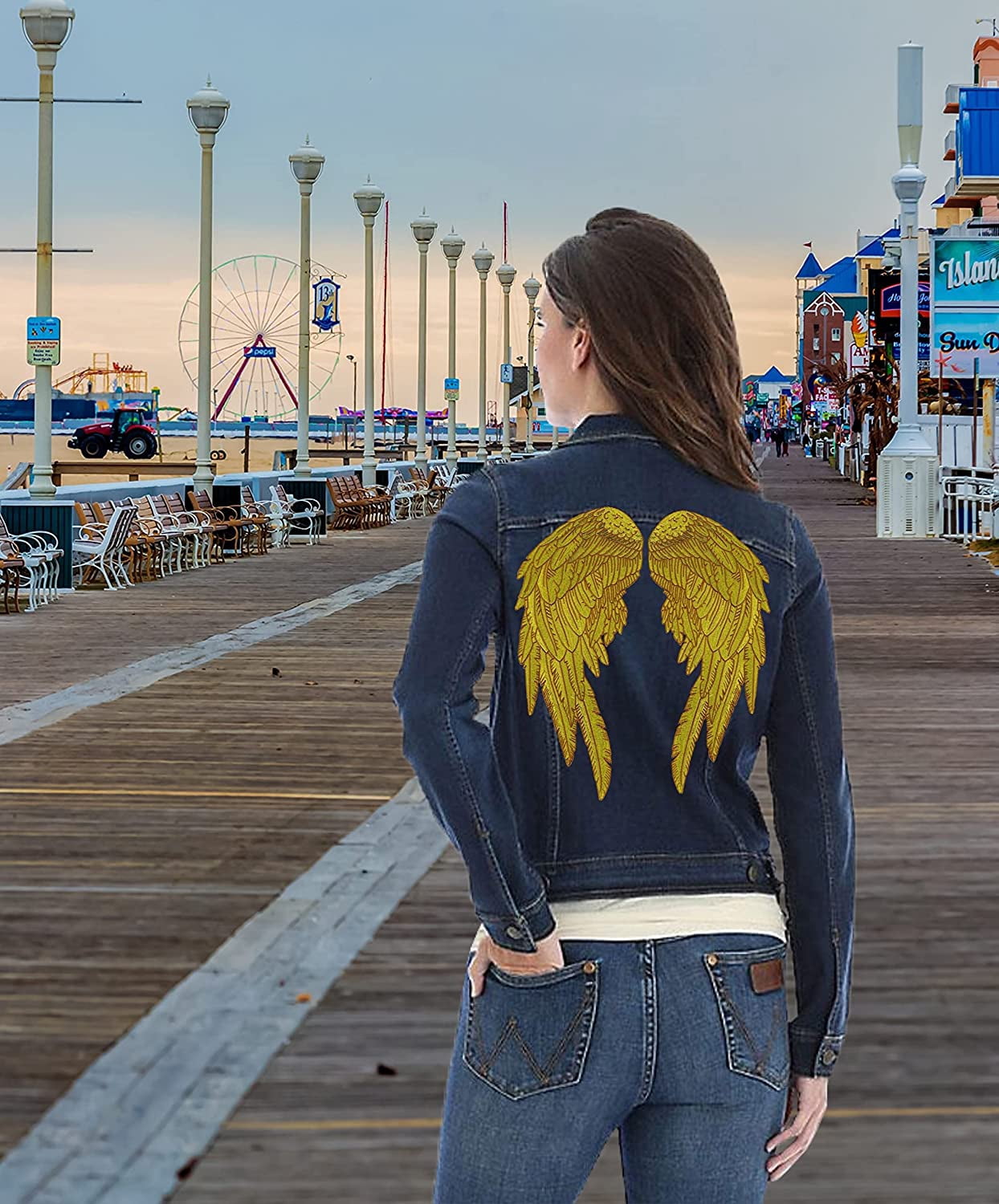 Gold Metallic Angel Wing Patches 14" | "Saints & Sinners" Realistic Wings and Feather Guardian Angels Back Patch | Embroidered Iron On | Large 2pc. Set - by Nixon Thread Co.