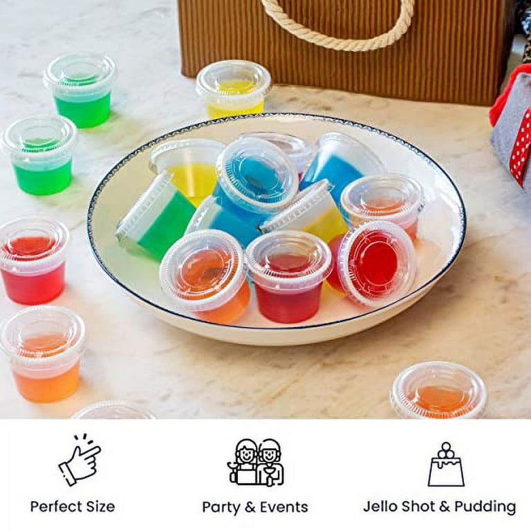 Small Plastic Condiment Containers with Lids, Jello Shot Cups, Portion Cups  with Lids, 4oz Dipping Sauce Cup,Salad Dressing Container,Disposable Mini  Plastic Souffle Cups Ramekins 100 Count(Packof1)
