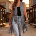 thumbnail image 2 of Vests for Women Western Fringe Sleeveless Vest Hollow Cutout Open Front Layering Jackets Gray XL, 2 of 9