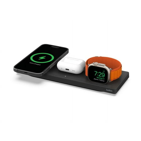 Belkin - Boost Charge Pro 3-in-1 Wireless Charging Pad with MagSafe for iPhone 14/13/12 Series Devices - Black