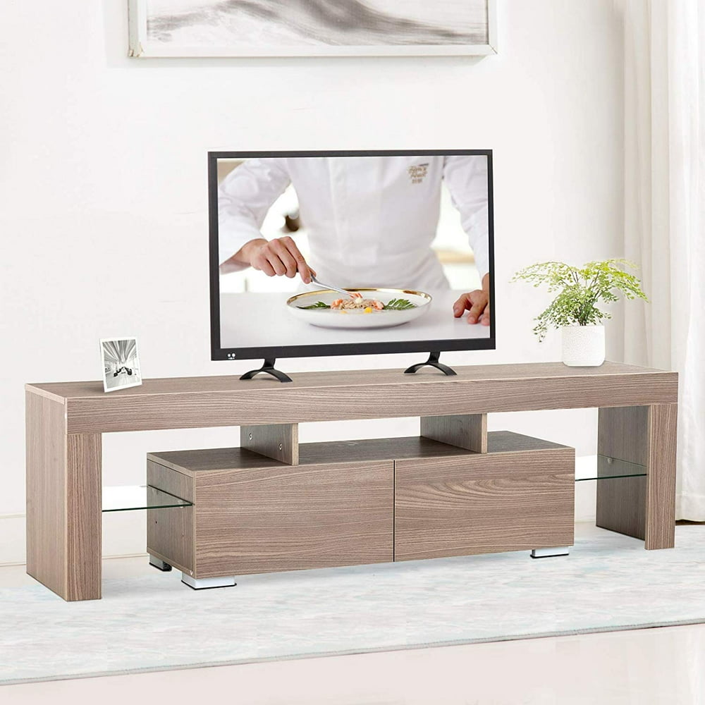 Mecor Modern TV Stand with LED Lights, 65 Inch TV Stand with 2 Drawers