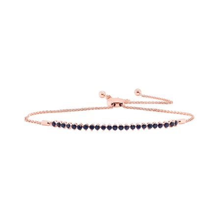 1.00 Carat Round Cut Simulated Blue Sapphire Adjustable Bolo Bracelet in 14k Rose Gold Over Sterling Silver Gift For Women (Clarity : VVS1, Color : Blue, 1.00 Cttw)