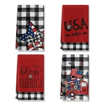 Sm:)e USA Buffalo Plaid Truck Fourth of July Kitchen Dish Towels 18x26 Inch Set of 4 Patriotic Memorial Day Decoration