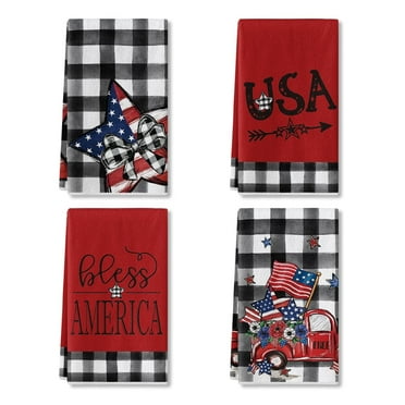 Sm:)e USA Buffalo Plaid Truck Fourth of July Kitchen Dish Towels 18x26 Inch Set of 4 Patriotic Memorial Day Decoration