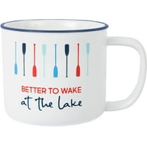 Pavilion Gift 67511 Large 17 Oz Stoneware Coffee Cup Mug Better To Wake At The Lake, Blue