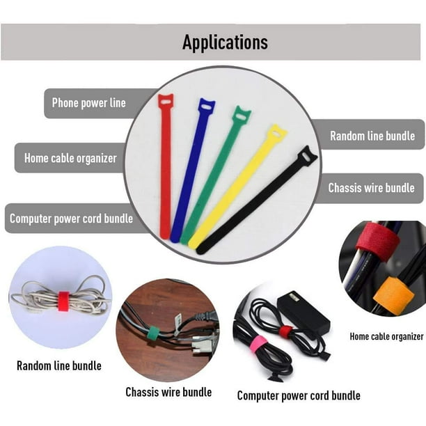 Subolong Pcs Reusable Fastening Cable Ties Microfiber Cloth 6 Inch Hook And Loop Cord Ties ( Icolor) Multicolor