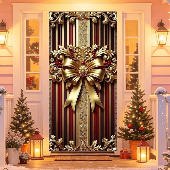 Tepsmf Christmas Door Cover Curtain 35x71IN Holiday Wall Desktop Decoration for Festival Party Home 90x180CM