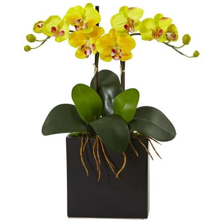 Orchidée en soie Phalaenopsis double presque naturelle dans un vase noir  jaune | Walmart Canada