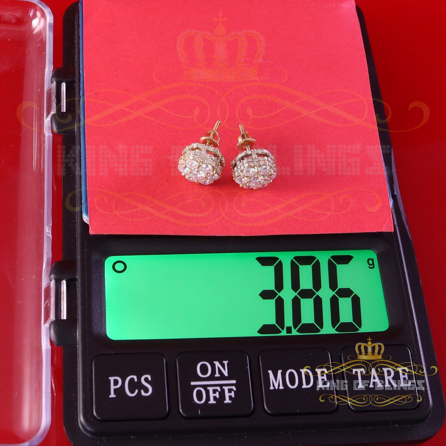 King of Bling's Men's/Women's 925 Silver Yellow 2.00ct VVS 'D' Moissanite 7 Floral Stud Earrings