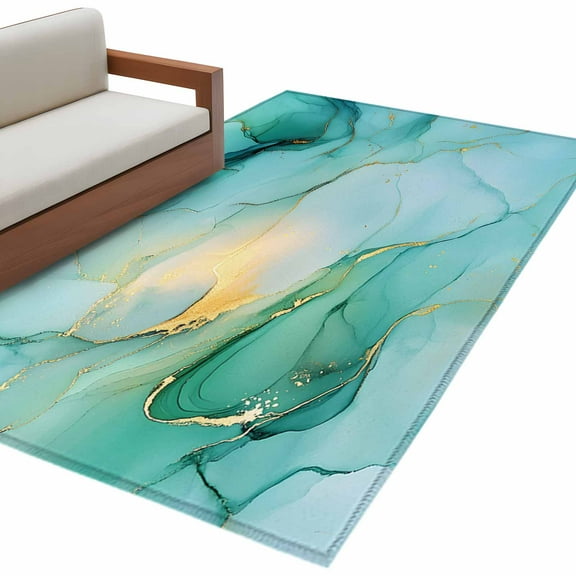 Teal Marble Area Rug 3x5 FT, Non Slip Entryway Bedside Carpet, Abstract Art Modern Ink Painting Washable Soft Floor Carpet Indoor Mat Non-Shedding Throw Rug for Dorm Kitchen Home Office