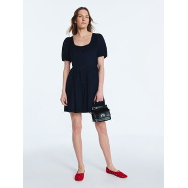 Scoop Women’s Button Front Mini Dress with Puff Sleeves, Sizes XS-XXL