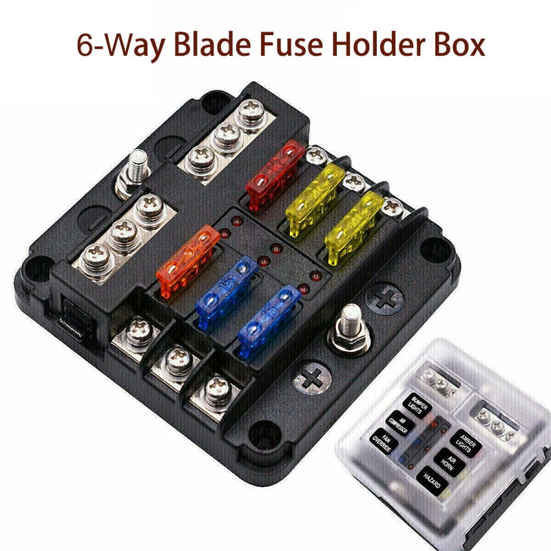 6Way 12V 24V Auto Car Power Distribution Blade Fuse Holder Box Block Panel Board 