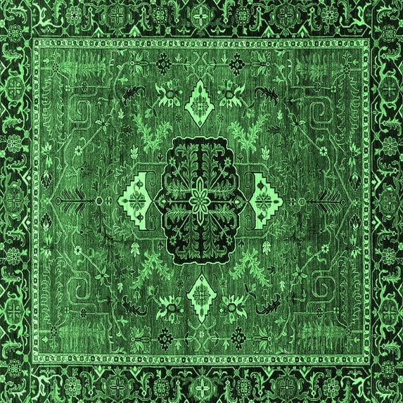 Ahgly Company Indoor Square Persian Emerald Green Traditional Area Rugs, 3' Square