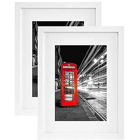 Americanflat 11x14 Picture Frame in White Set of 2 - Displays 8x10 With Mat and 11x14 Without Mat - Composite Wood with Shatter Resistant Glass - Horizontal and Vertical Formats for Wall