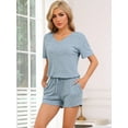 thumbnail image 2 of DARING DIVA Women's 2 Pcs Ribbed Knit Lounge Outfits Casual Pajama Sets Blue XS, 2 of 6
