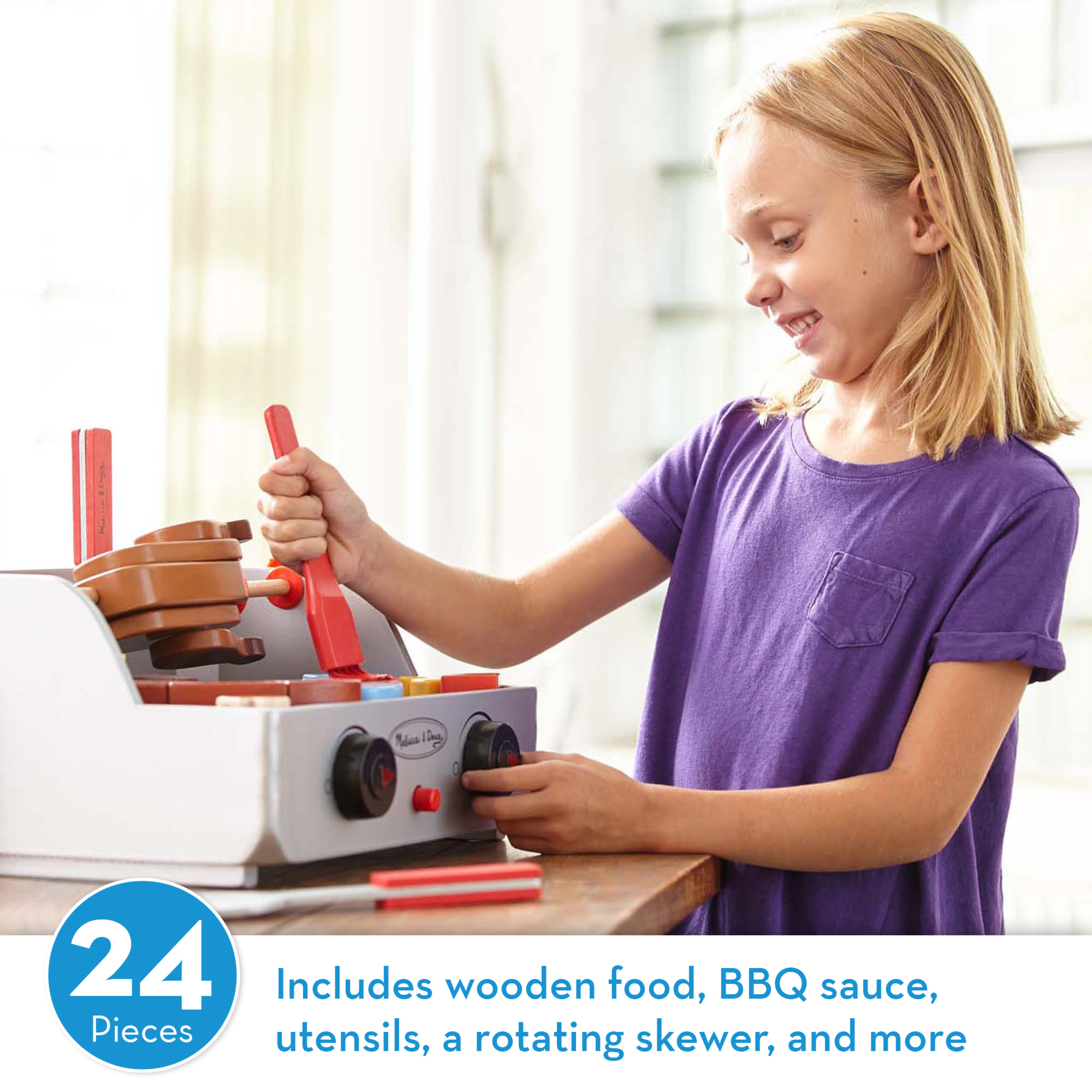 Melissa & Doug Rotisserie and Grill Wooden Barbecue Play Food Set (24 pcs)