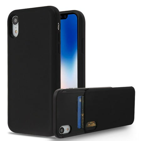 Apple iPhone XR (6.1 Inch) Phone Case Shockproof Hybrid Rubber Rugged Case Cover Slim with Double Card Holder Black Phone Case for Apple iPhone Xr