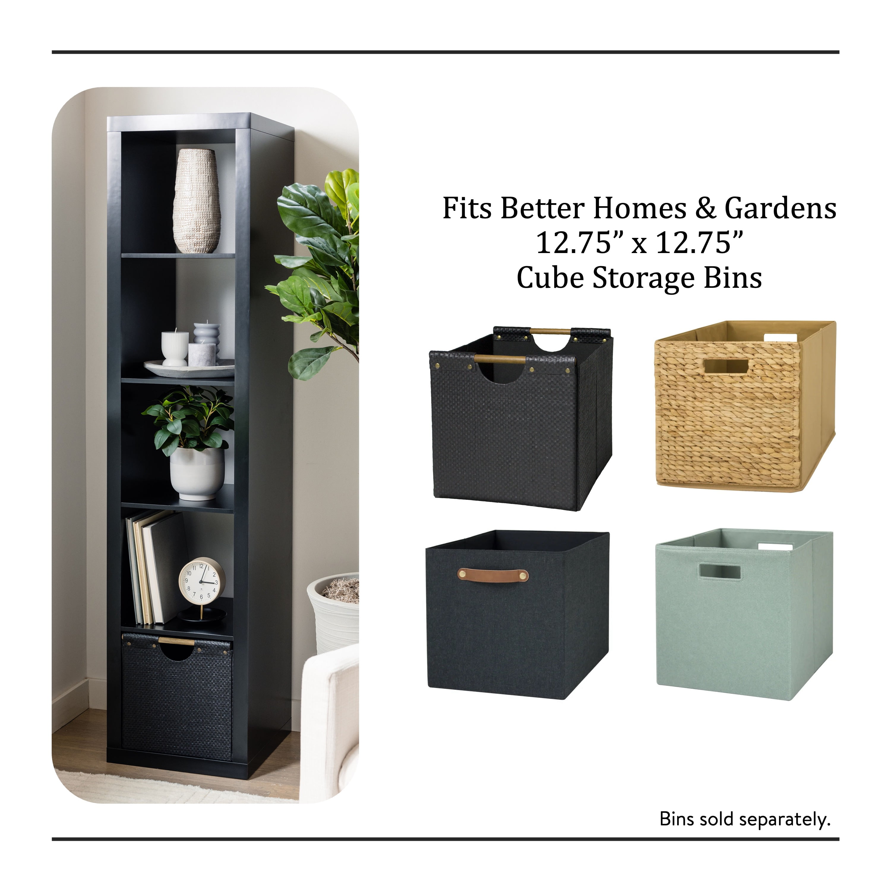 Better Homes & Gardens 5 Cube Vertical Storage Organizer, Solid Black