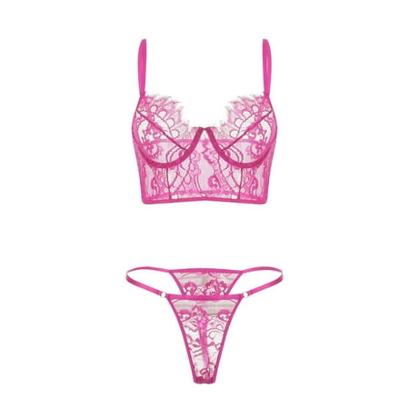 

Womens Lingerie YDKZYMD 2 Piece Sexy Push Up Nightdress Lace Deep V Fashionable Bra and Panty Multicolor