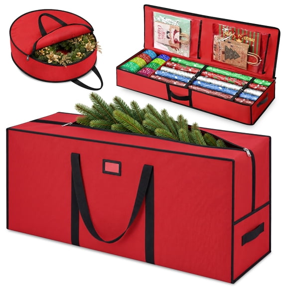 Firstness 3Pcs Christmas Tree Storage Bag, Storage Bag for 7.5ft Christmas Tree, Wrapping Paper and Wreath, Red