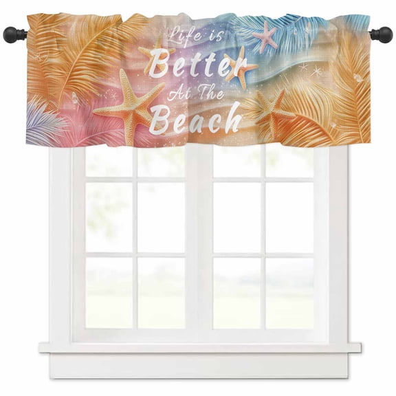 nqOlkjepod Beach Palm Leaves Farmhouse Short Window Curtain Valances, Summer Coastal Ocean Starfish Rod Pocket Kitchen Valances for Living Room Bedroom Bathroom Cafe, 1 Panel - 42" x 18"